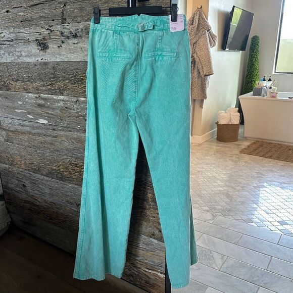 AVEC LES FILLES High Waist Wide Leg Jeans In Aloe Mist - Picture 3 of 12